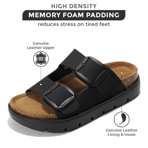 Project Cloud Genuine Leather Platform Wedge Sandals for Women with Memory Foam Insole A28730