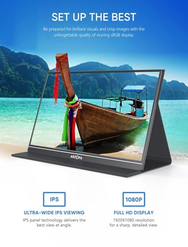 ARZOPA 15.6'' FHD 1080P Portable Monitor with Kickstand, IPS Display, USB-C & HDMI J54429