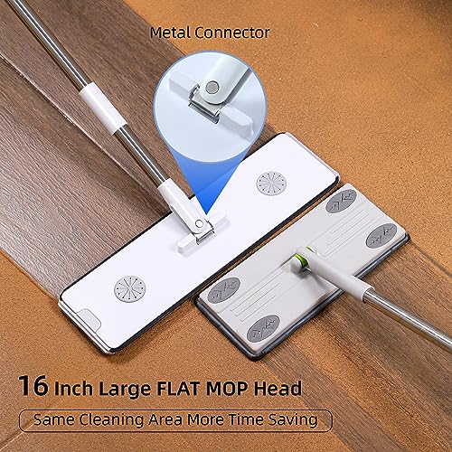 MOPALL Mop and Bucket with Wringer Set, 16" Flat Mop with 4 Microfiber Pads E91289