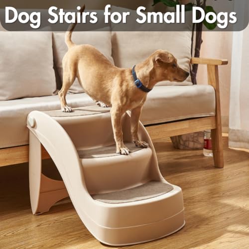 Folding Dog Stairs for Small Dogs, Non-Slip, Lightweight, Indoor/Outdoor, Beige U6409