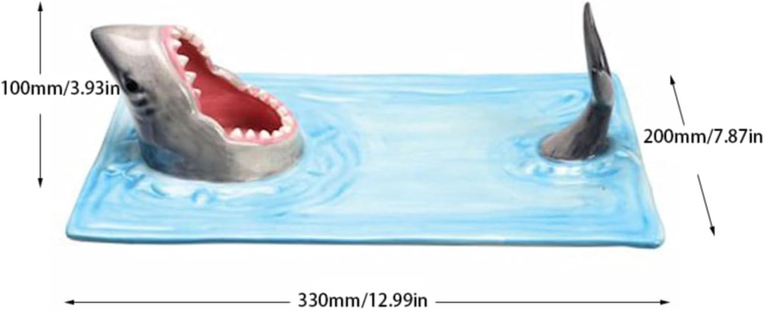 Shark Ceramic Sushi Plate with Soy Sauce Bowl and Chopstick Holder H564971