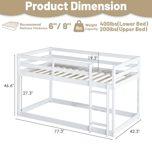 Twin Over Twin Wood Bunk Bed with Ladder and Guardrails for Kids P604