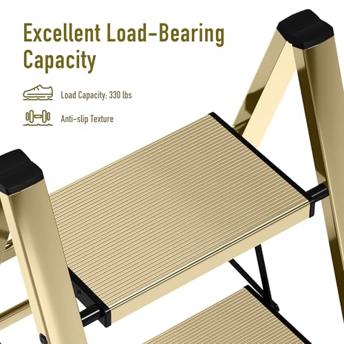 2 Step Lightweight Aluminum Folding Ladder with Anti-Slip Pedals, 330 lbs Capacity D5199