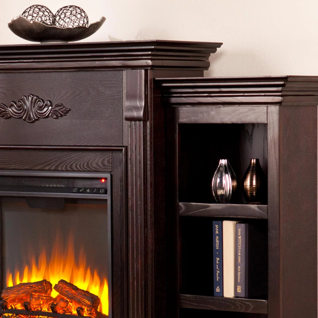 SEI Furniture Fredricksburg Wood Electric Fireplace with Bookcases Black R635722