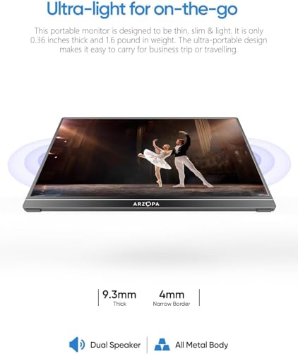ARZOPA 15.6'' FHD 1080P Portable Monitor with Kickstand, IPS Display, USB-C & HDMI J54429