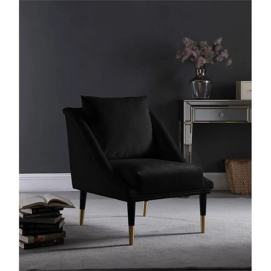 Pemberly Row Contemporary Velvet Accent Chair in Soft Black V25301
