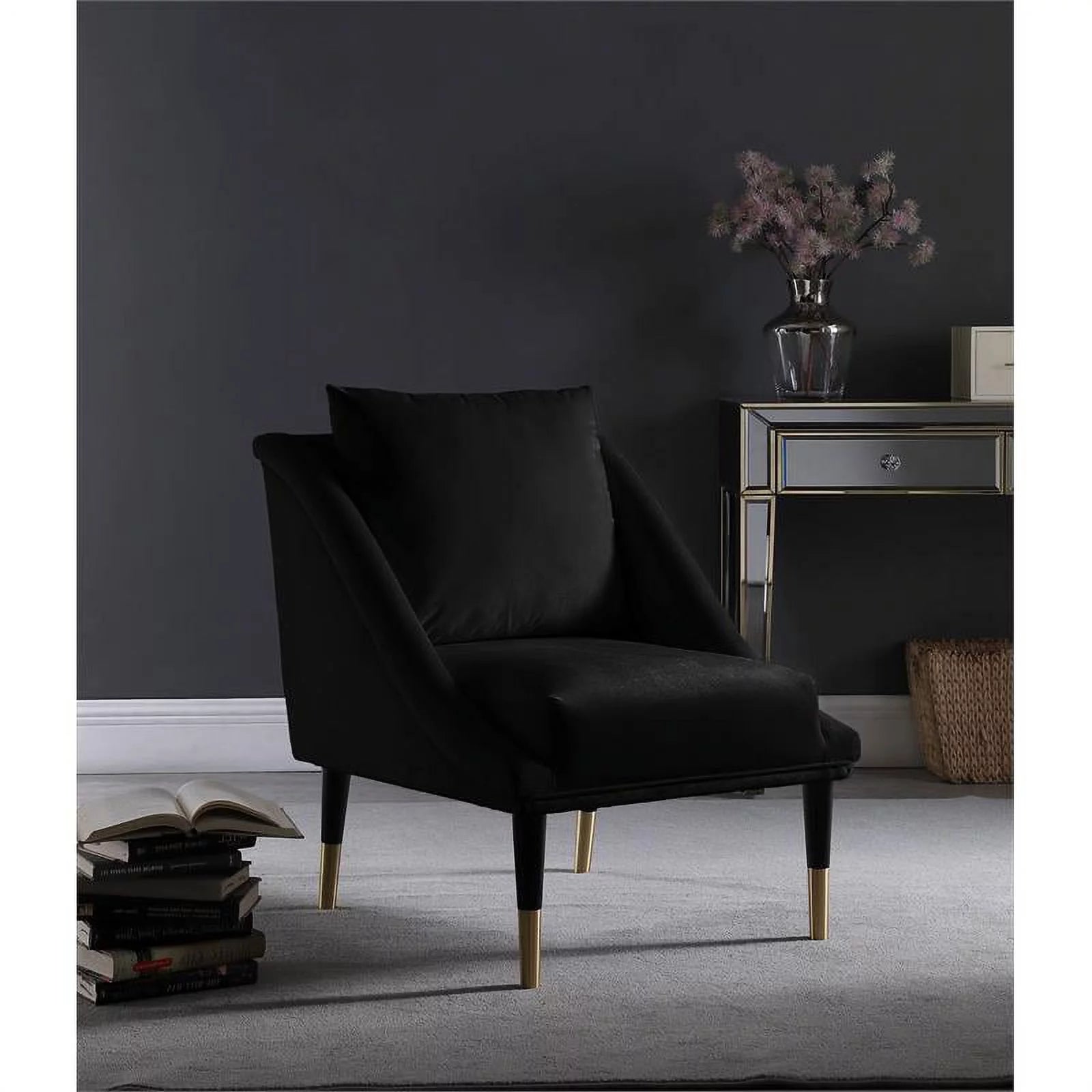 Pemberly Row Contemporary Velvet Accent Chair in Soft Black V25301