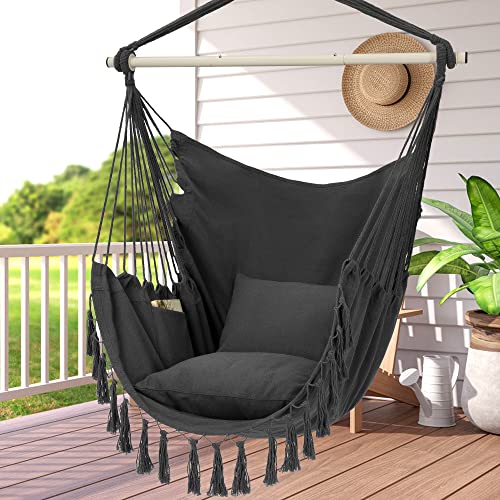 Y-STOP Hammock Chair Hanging Rope Swing with 2 Cushions, Beige I74503