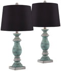 Regency Hill Patsy Country Cottage Table Lamps 26 1/2" High Set of 2 Blue Gray Washed Black Faux Silk Drum Shade for Bedroom Living Room House Bedside