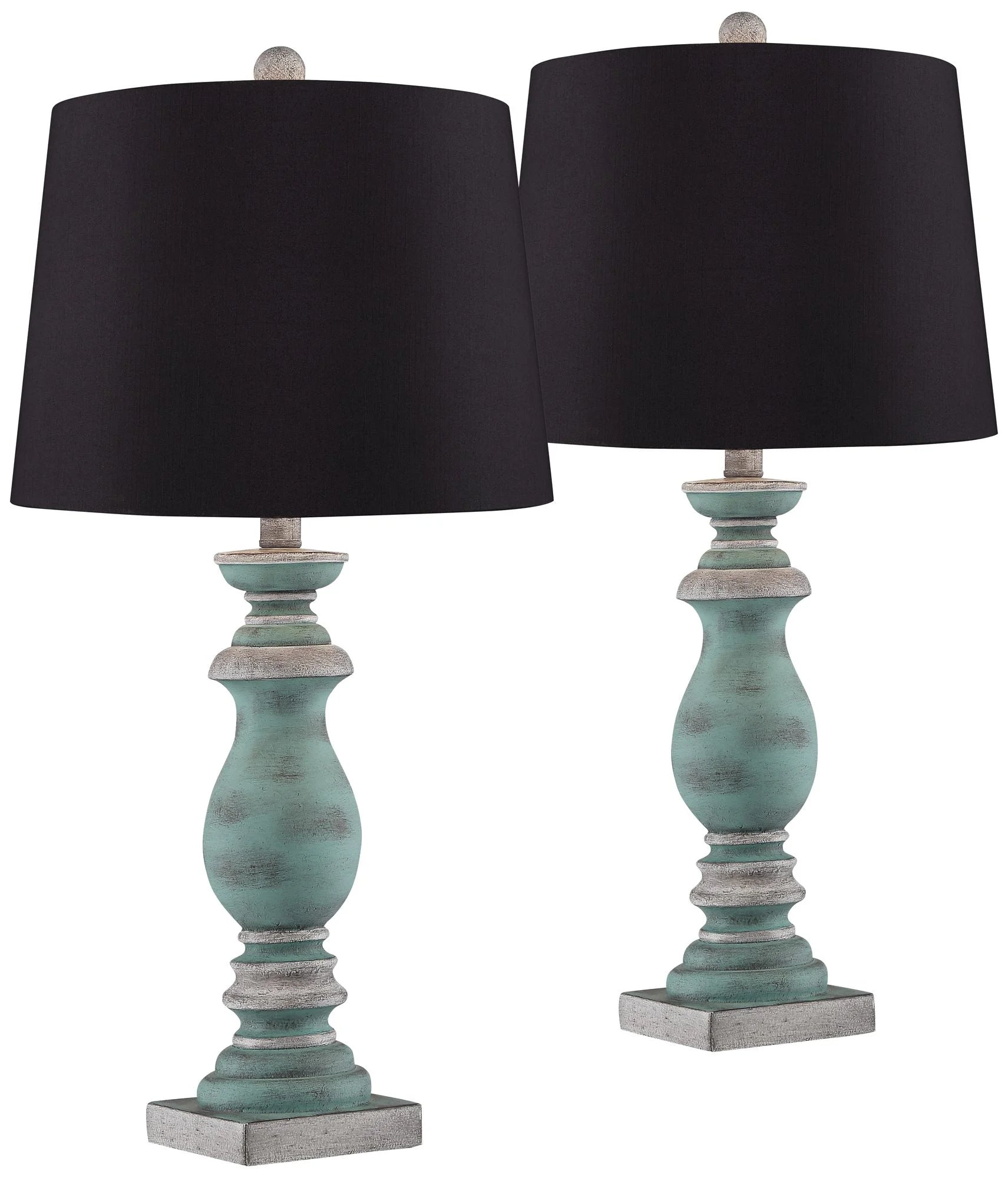Regency Hill Patsy Country Cottage Table Lamps 26 1/2" High Set of 2 Blue Gray Washed Black Faux Silk Drum Shade for Bedroom Living Room House Bedside