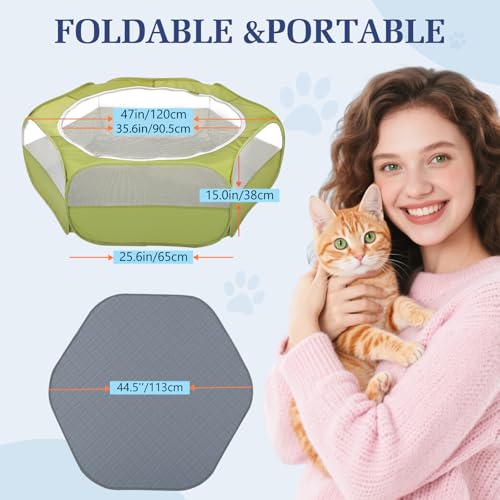Pawaboo Small Animals Playpen, Waterproof Pet Cage Tent with Zippered Cover, Portable Outdoor Yard Fence, Green C9530