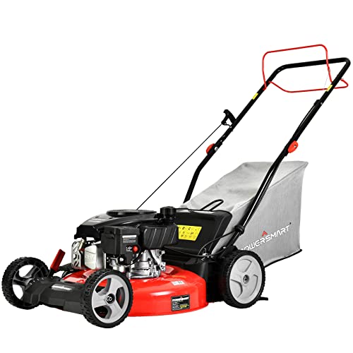 PowerSmart 21 in. Self Propelled Lawn Mower with Briggs and Stratton E550 140cc Gas Engine, 3-in-1 Mulch, Bag, Side Discharge Features, Adjustable Cutting Height, High Rear Wheels