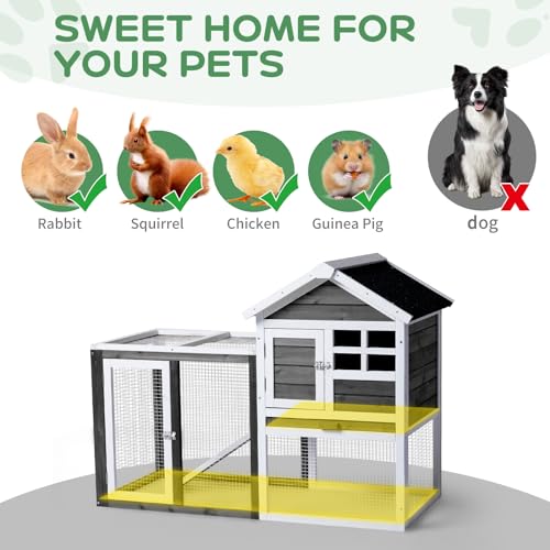 Rabbit Hutch 48" Wood Chicken Coop with Run, Guinea Pig Cage for Outdoor D43850