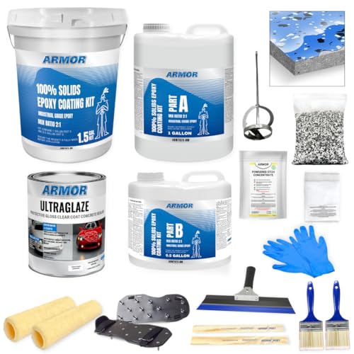 Garage Epoxy Floor Kit 100% Solids 2 Part Coating with UltraGlaze Topcoat, Blue, 300 Sq Ft G29167