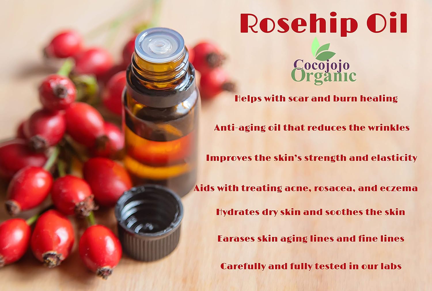 cocojojo Organic Rosehip Oil for Face, Hair, Skin & Nails - 16 Oz C483