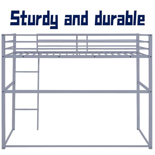 Metal Loft Bed Frame Twin Size with Safety Guard Rails & Built-in Ladder, Black C7852
