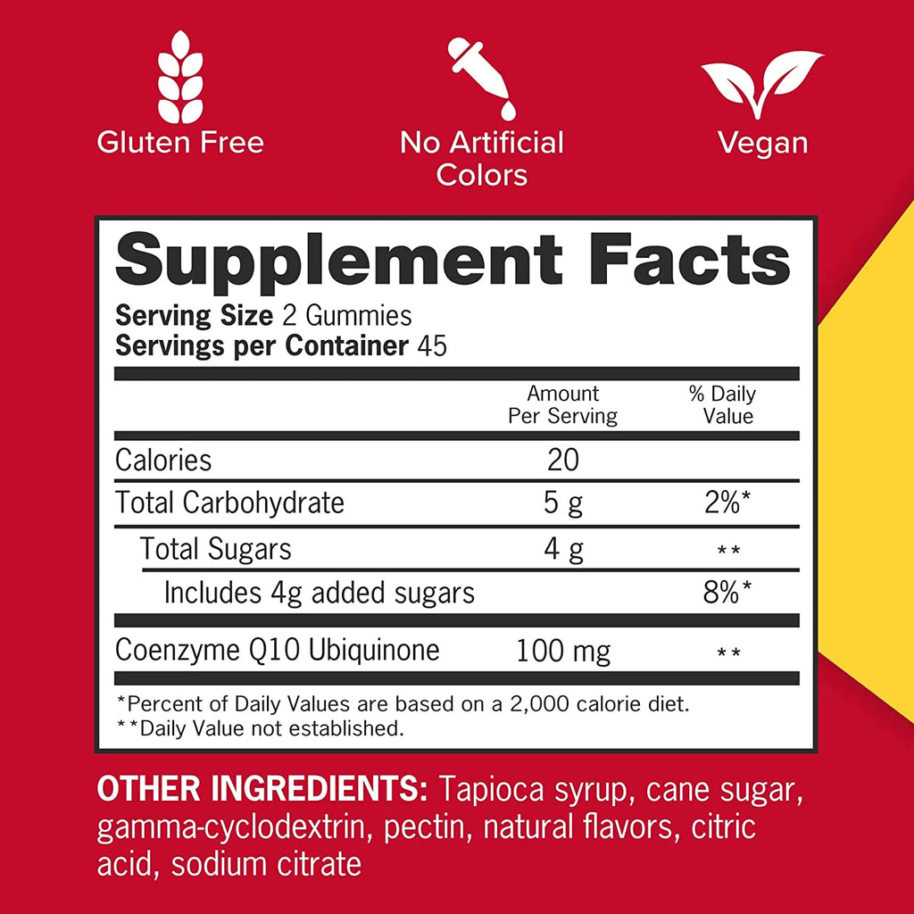 Qunol CoQ10 Gummies, 100mg, Vegan, Gluten Free, 90 Count X91430