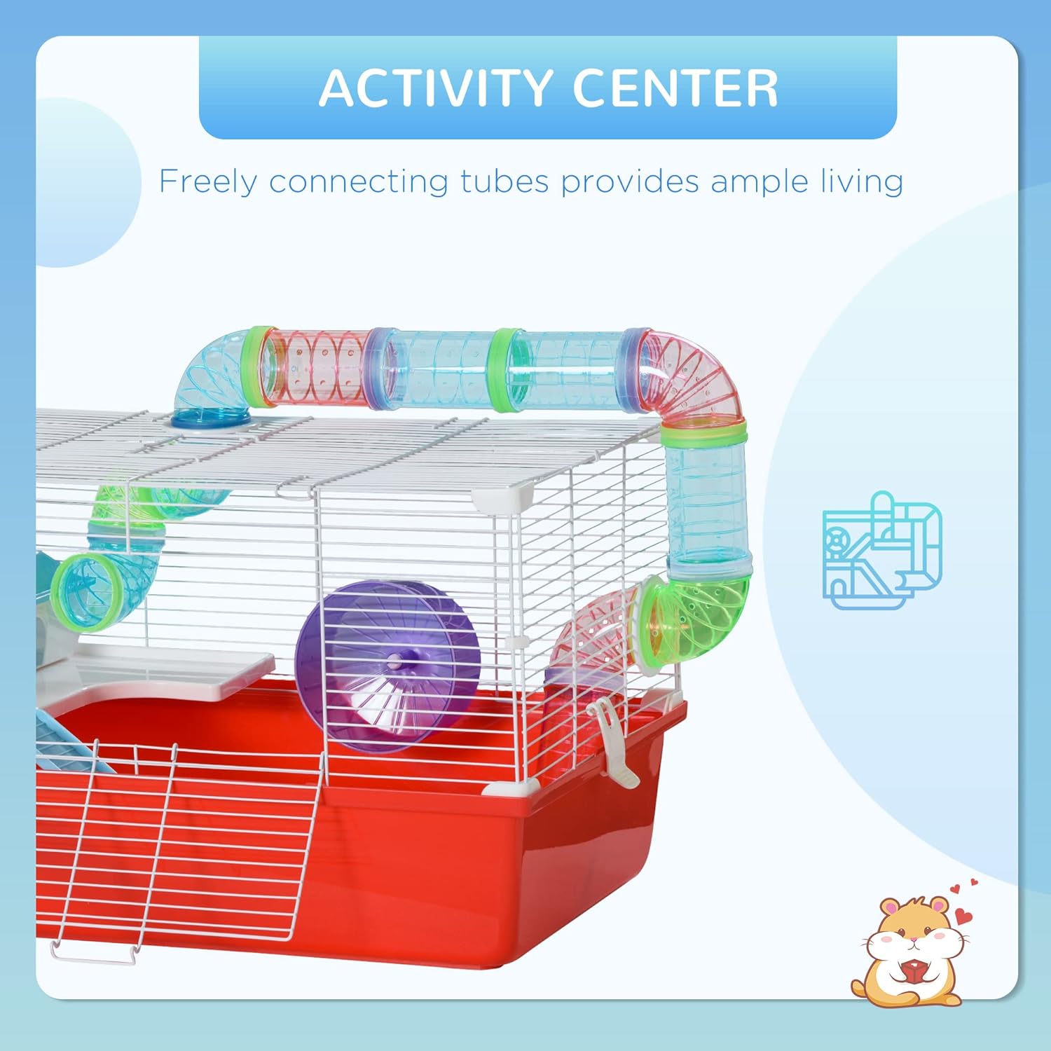 PawHut 2-Level Hamster Cage with Tubes and Tunnels A372656