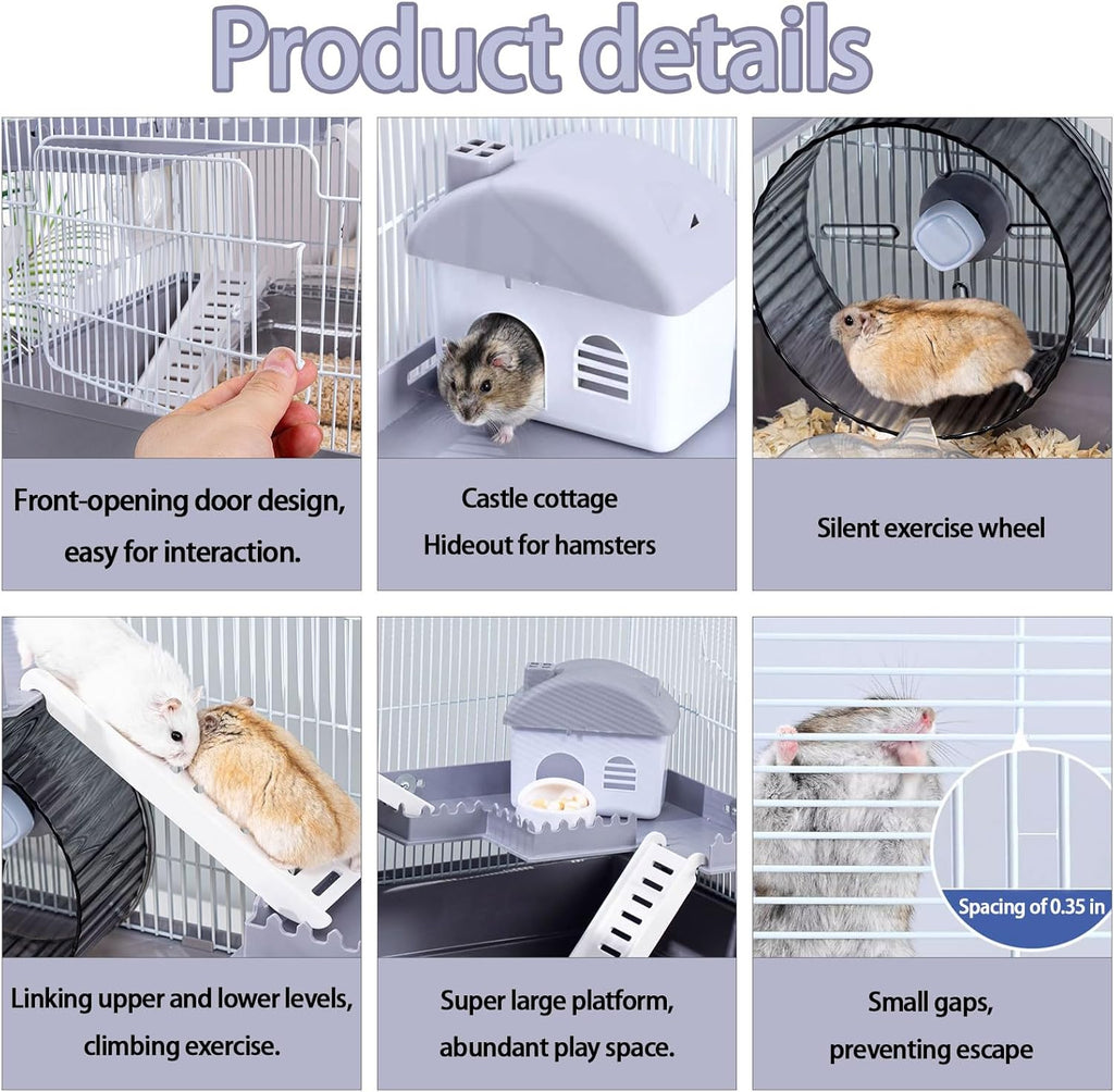 kathson Hamster Cage with Accessories, 3-Level, Grey E233111