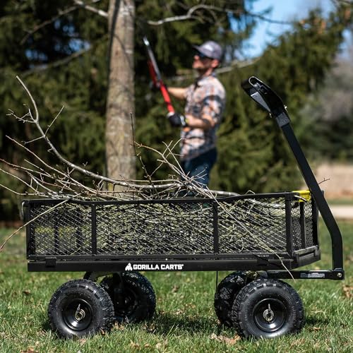 Gorilla Carts Steel Utility Wagon with Removable Side Panels, 4 Cu Ft, 900 lb Capacity, Black Q3248