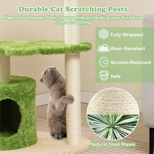 Tangkula Cat Tree Tower, Multi-level Wood Cat Tower with Sisal Scratching Posts, 38 Inch C2485