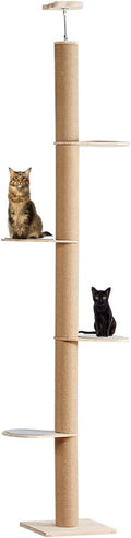 Cat Climbing Tower, Floor-to-Ceiling, Natural Sisal Rope Scratching Post, 93.7-101.1Inch, 101.2-108.6Inch, 108.7-115.4Inch