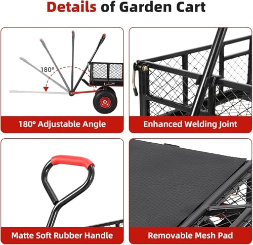 880 lb 10-inch steel garden cart with removable mesh sides and swivel handle L775