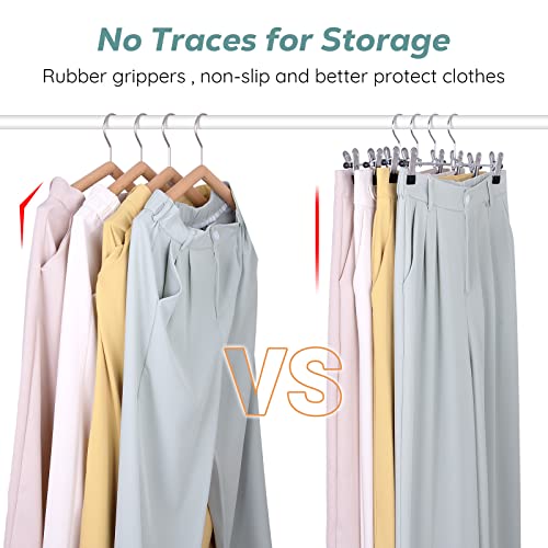 IEOKE Pant Hangers 12 Pack Metal Skirt Hangers with Clips for Heavy Duty Space Saving Black D655