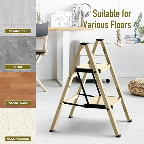 2 Step Lightweight Aluminum Folding Ladder with Anti-Slip Pedals, 330 lbs Capacity D5199