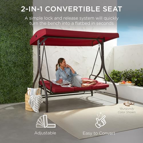 Best Choice Products 3-Seat Outdoor Canopy Swing Glider with Adjustable Shade, Midnight Green A10932