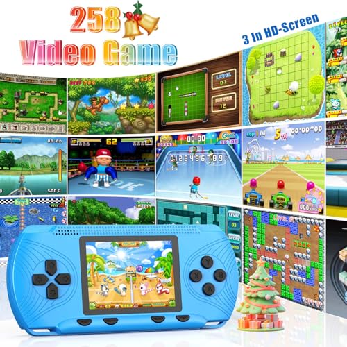 Handheld Game Console for Kids, 3" HD Screen, 258 Games, Blue J1136