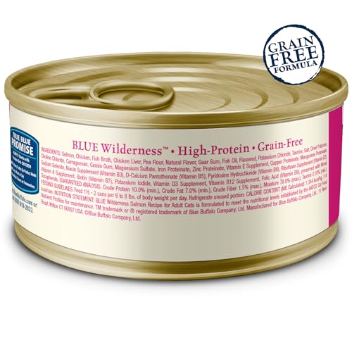 Blue Buffalo Wilderness Natural High-Protein Grain-Free Wet Cat Food Salmon Paté, 3-oz. Cans, 24 Count S6271