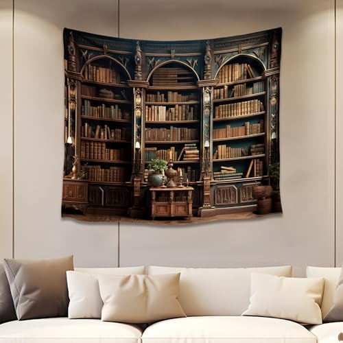 QGHOT Medieval Bookshelf Tapestry Vintage Library Wall Hanging P36533