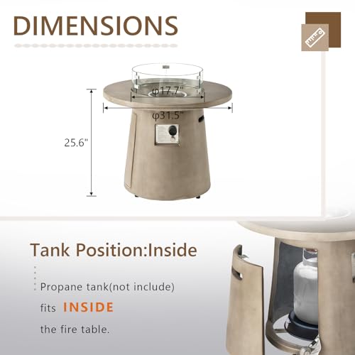 COSIEST Outdoor Propane Fire Pit Table 32-inch Round Concrete with Stainless Steel Burner G864943