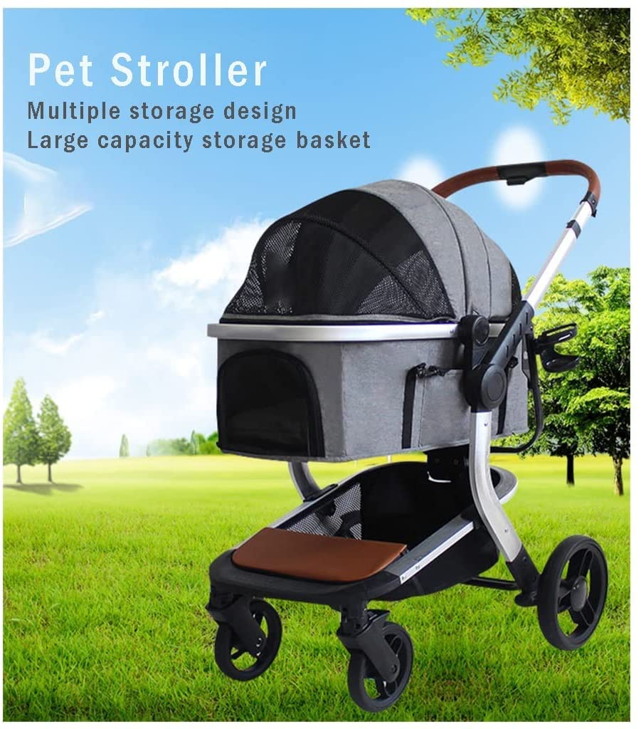 Upgraded for Small Medium Dogs Pet Stroller for Cats Dogs Separable Dog Cat Stroller Buggy Lightweight Folding Carrage 4 Wheel Travel, Grey a
