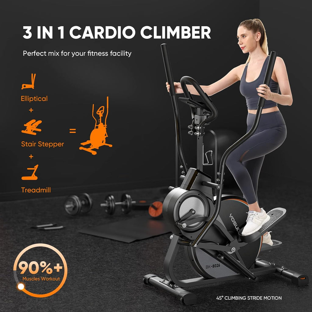 YOSUDA Pro Cardio Climber Stepping Elliptical Machine, 3-in-1 Total Body Fitness Trainer I3058