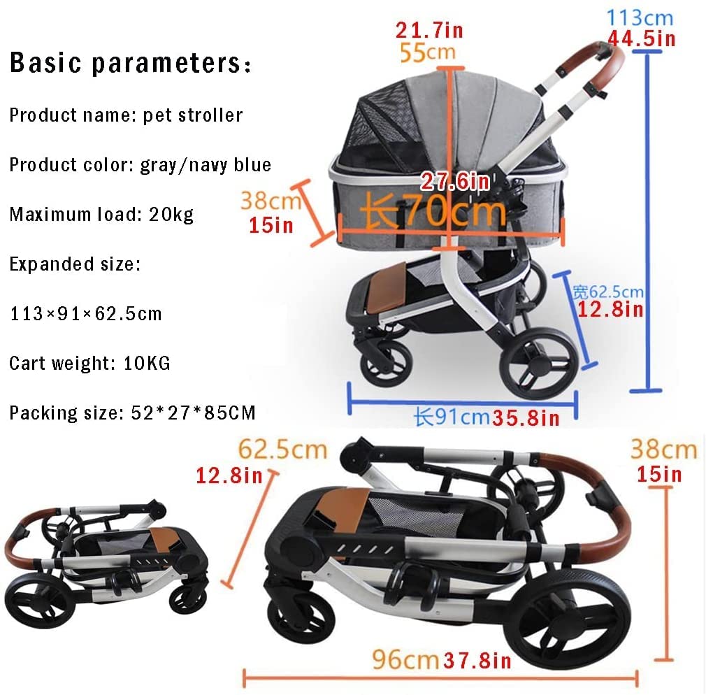 Pet Stroller for Small Medium Dogs Cats, Lightweight Folding 4-Wheel, Grey M6598