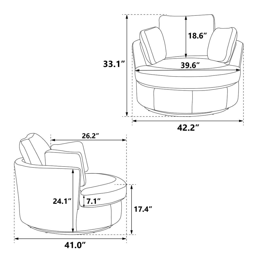 42.2"W Swivel Accent Barrel Chair and Half Sofa with 3 Pillows, Ivory Boucle P32898