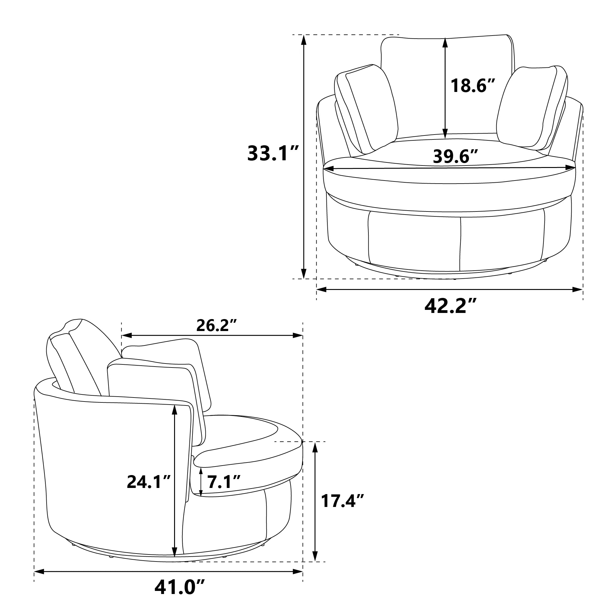 42.2"W Swivel Accent Barrel Chair and Half Sofa with 3 Pillows, Ivory Boucle P32898