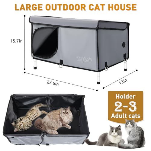 Outdoor Cat House Elevated Insulated Waterproof with Cozy Cushion Grey Large B878
