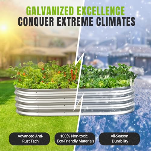 Sponvatt Raised Garden Bed - Galvanized Oval Metal Planter Box, 4x2x1 Ft, Silver C7375