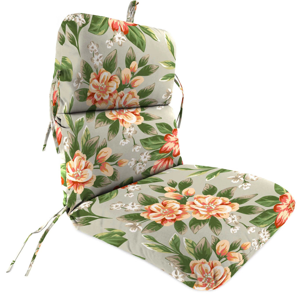 Jordan Manufacturing 45" x 22" Tori Cedar Grey Floral Rectangular Outdoor Chair Cushion with Ties and Hanger Loop