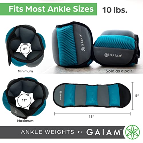 Gaiam Ankle Weights with Adjustable Straps for Walking, Running & Pilates (5lb & 10lb Sets) C9169