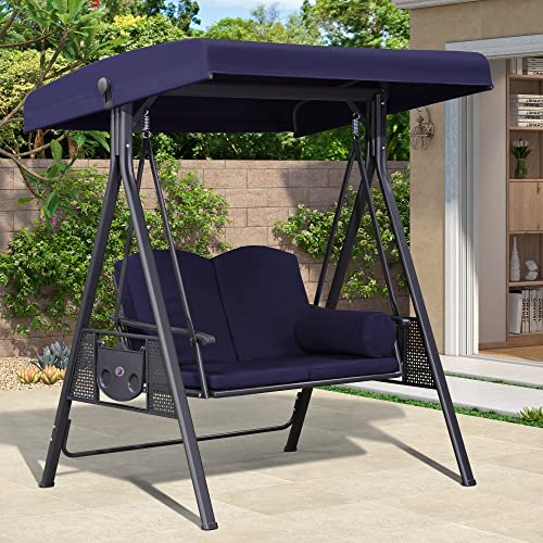 PURPLE LEAF Outdoor Patio Porch Swing with Adjustable Canopy, 3-Seat Bench, Grey W393