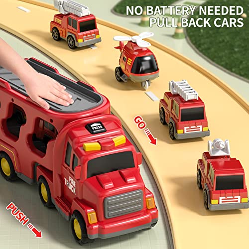 TEMI Construction Truck Toys for Toddlers 3-5, 7-in-1 Friction Power Vehicle Car Set O436