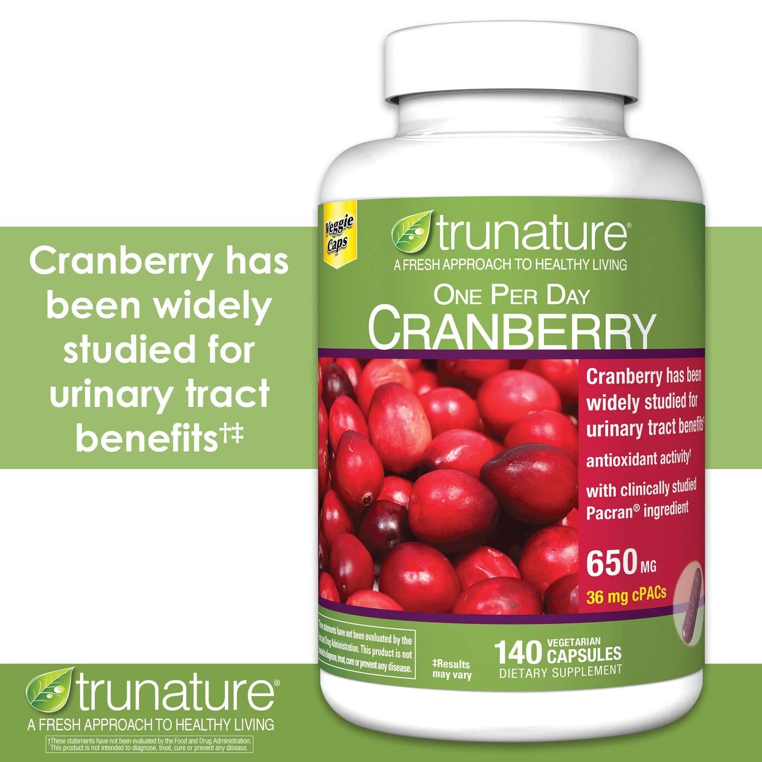 Trunature Pacran Cranberry 650 mg, 140 Vegetarian Capsules, 2 Pack B8706