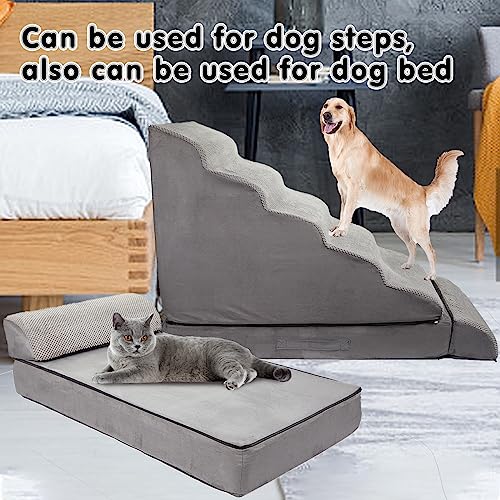 LitaiL 6 Step Foam Dog Stairs for High Beds 30-36 Inches, Non-Slip Pet Ramp for Large Dogs I40882