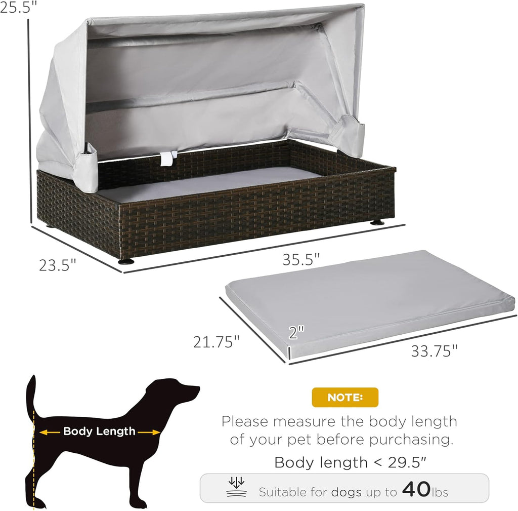 Rattan Dog Bed Elevated Pet Sofa with Foldable Canopy Z389902