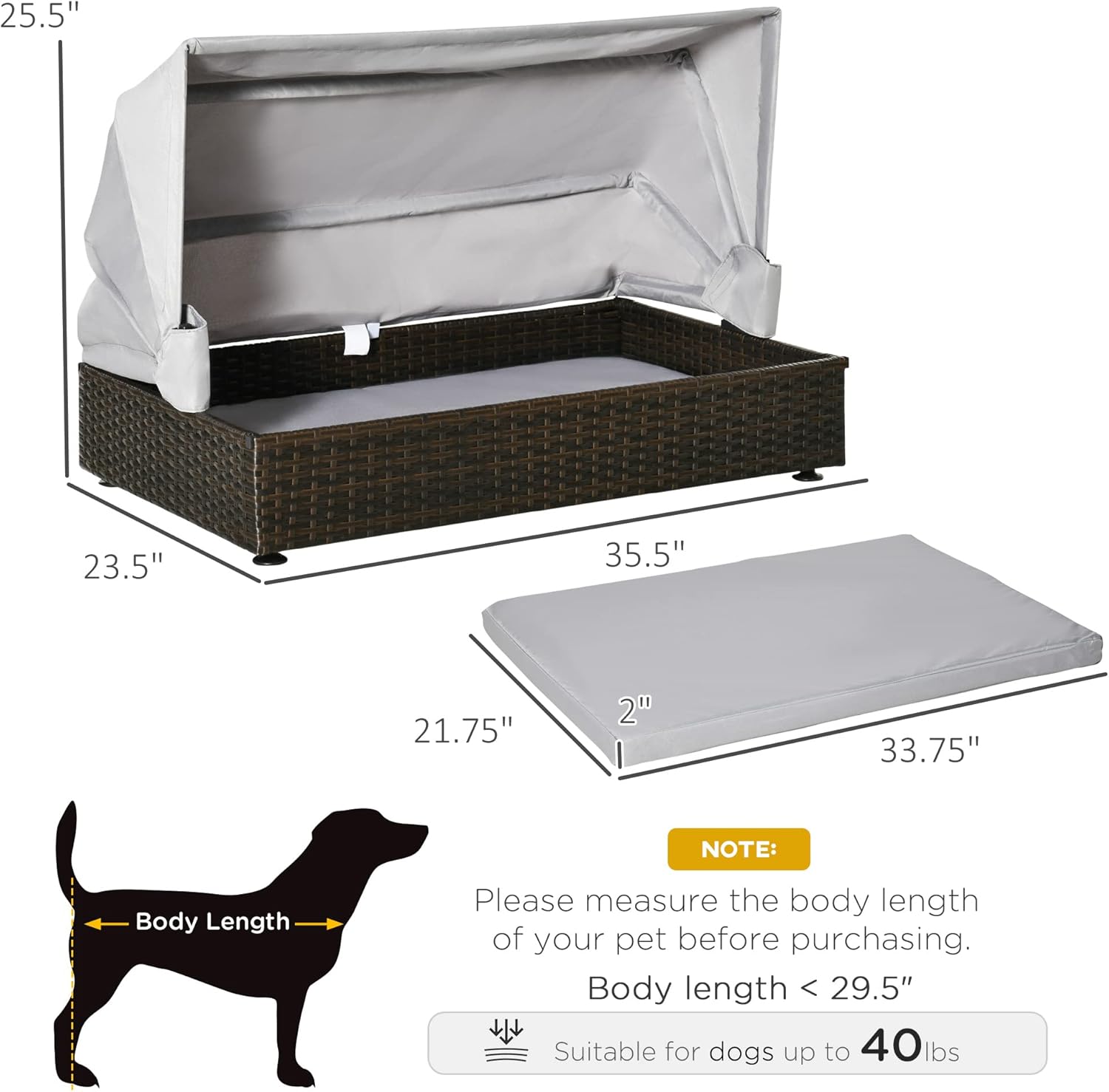 Rattan Dog Bed Elevated Pet Sofa with Foldable Canopy Z389902