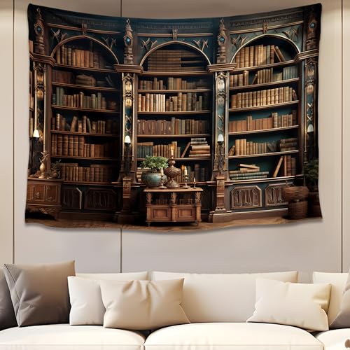 QGHOT Medieval Bookshelf Tapestry Vintage Library Wall Hanging P36533